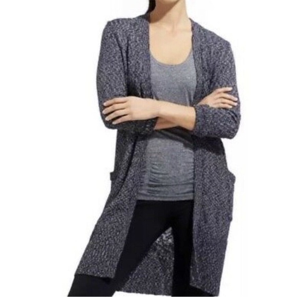 Athleta Navy Blue/White Weekend Wrap Open Cotton Blend Cardigan - Picture 1 of 7